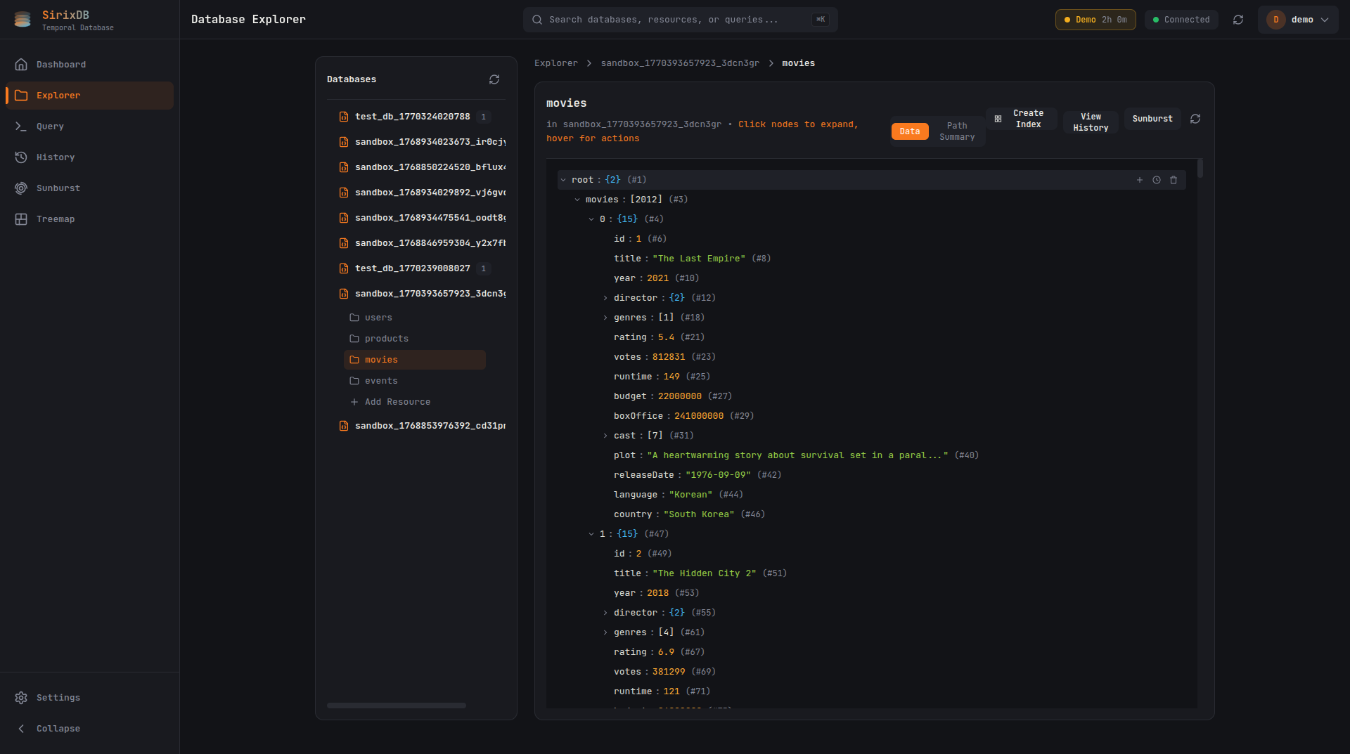 SirixDB Web GUI Database Explorer